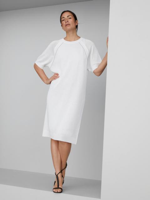 Cotton knit dress with shiny piping