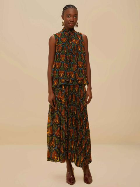 FARM RIO Black Boho Panther Pleated Maxi Skirt