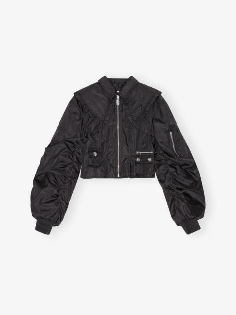 GANNI BLACK DUCHESSE NYLON FITTED JACKET