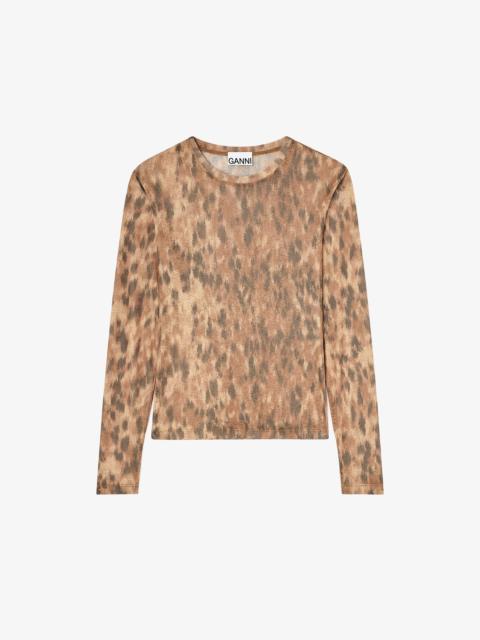 GANNI LONG-SLEEVE IN PRINTED MARL MESH