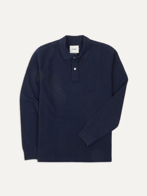 Drake's Light Navy Pique Cotton Long-Sleeve Polo Shirt