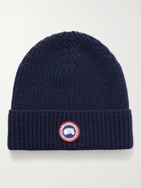 Canada Goose Logo-Appliquéd Ribbed Wool Beanie