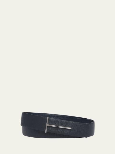 TOM FORD Men's Grained Leather T-Buckle Belt