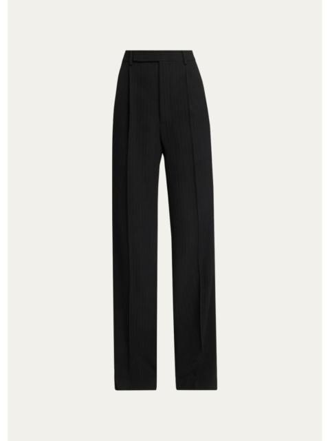SAINT LAURENT Pinstriped Wool Crepe De Laine Straight-Leg Trousers