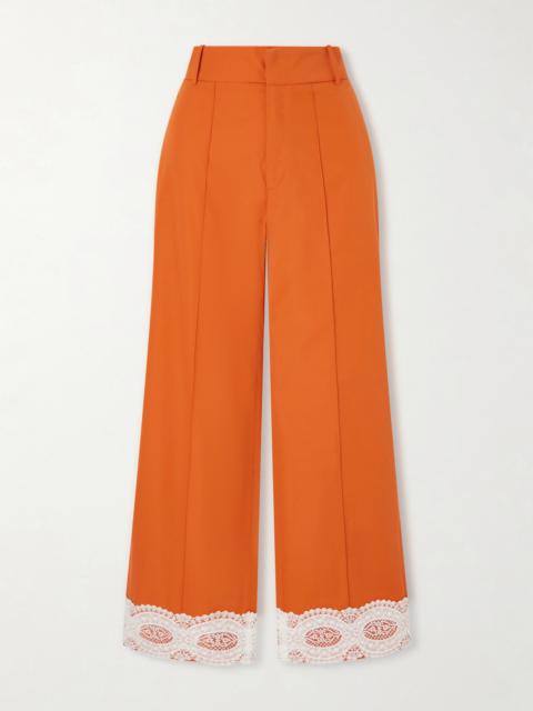 DESTREE Yoshimoto Lace-trimmed Cotton Poplin Pants