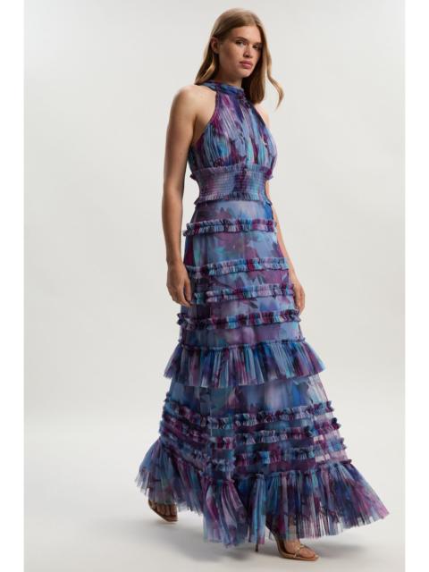 KAREN MILLEN Tulle Layered Halter Neck Maxi Dress