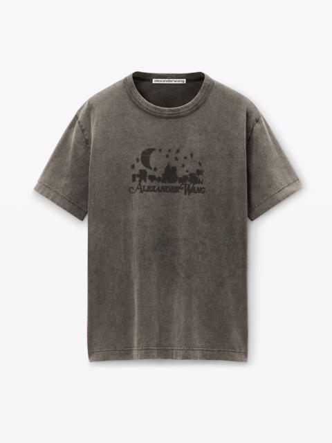 Distressed Skyline T-Shirt in Sueded Cotton Terry