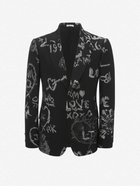 Alexander McQueen Men's Tree Graffiti Jacquard Single-breasted Jacket in Black/ivory