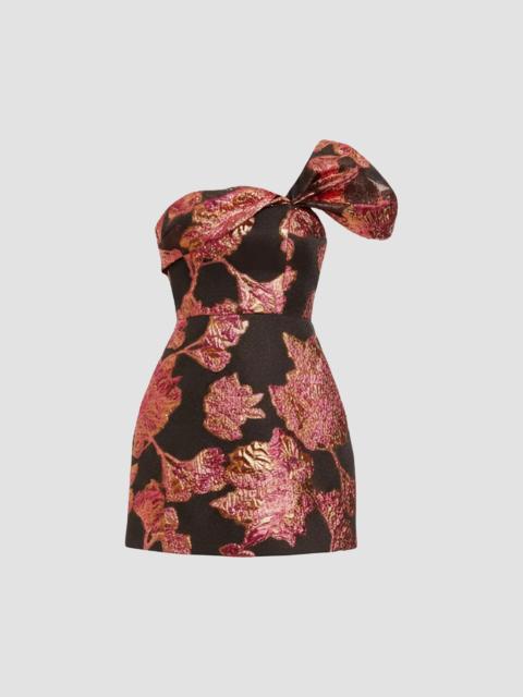 Dress The Population Women's Olive One-Shoulder Brocade Minidress - Fuchsia Multi