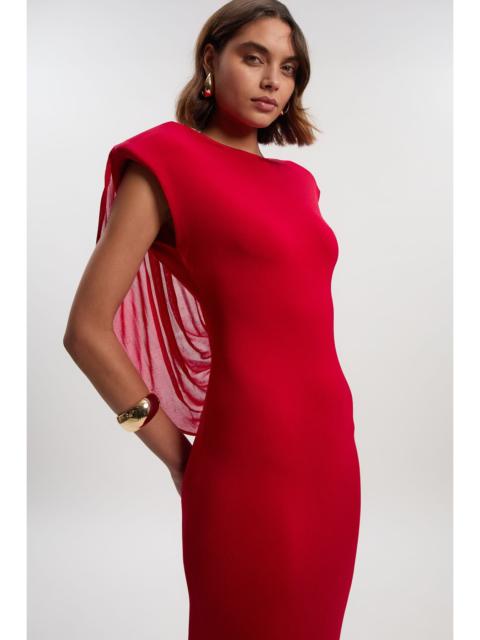 KAREN MILLEN Viscose Blend Slinky Drape Plunge Back Knit Maxi Dress