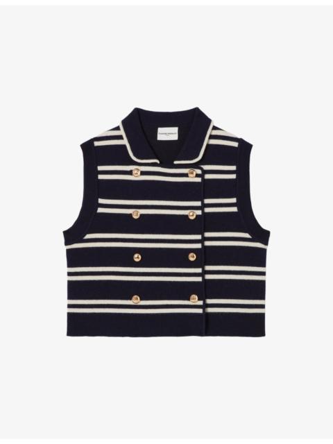 Claudie Pierlot Sleeveless Striped Wool And Cashmere-Blend Cardigan