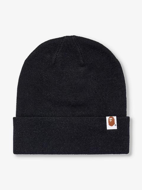 Brand-patch embroidered knitted beanie
