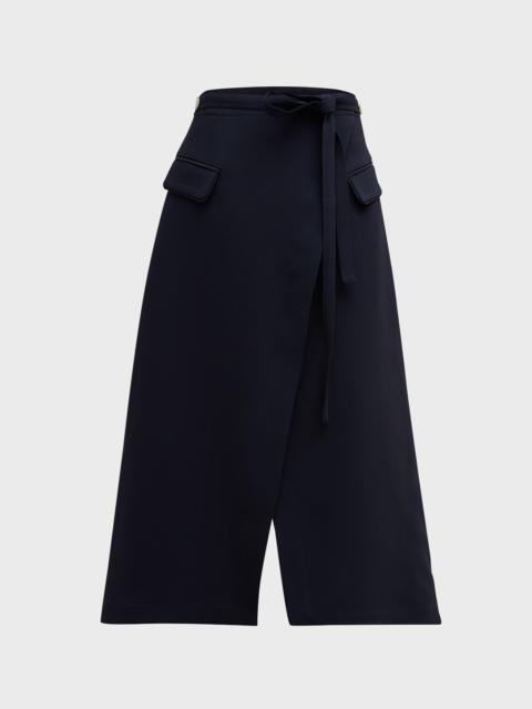 Tie-Waist Faux-Wrap Midi Skirt