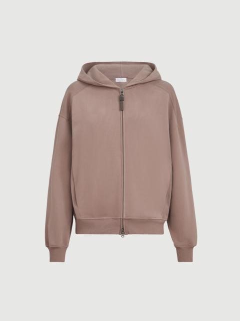 Brunello Cucinelli Cotton smooth French terry hooded sweatshirt with shiny zipper pull