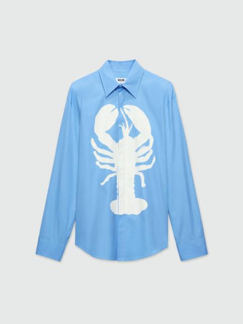 MSGM Light blue poplin shirt with "Lobster" print