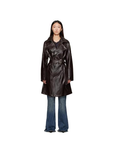 MM6 Maison Margiela Burgundy Rain Faux-Leather Trench Coat