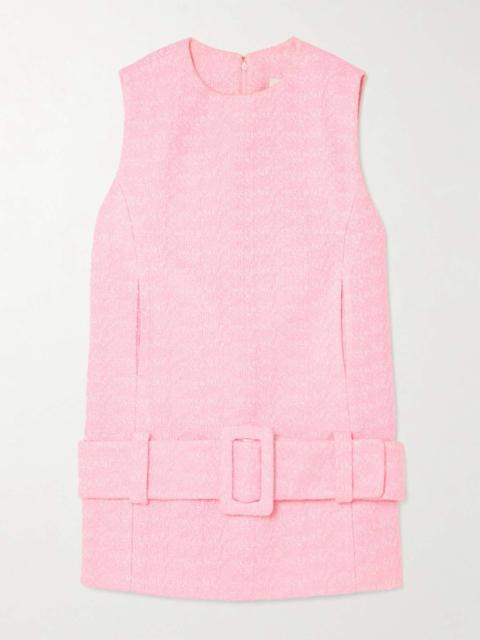 PATOU Belted cotton-blend bouclé-tweed mini dress Pink