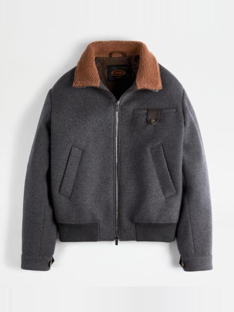 Tod's AVIATOR BOMBER JACKET IN WOOL - GREY