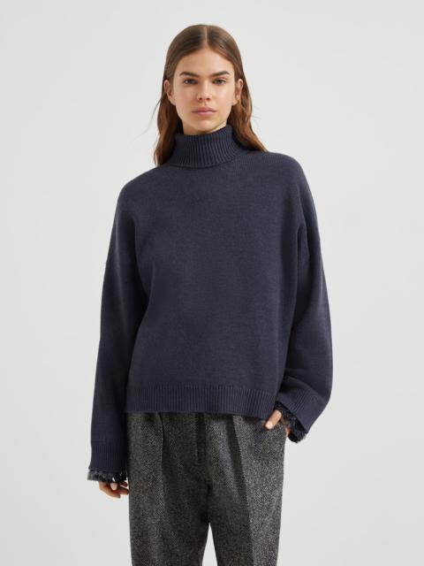 Brunello Cucinelli Virgin wool, cashmere and silk turtleneck sweater with swing drops cuffs