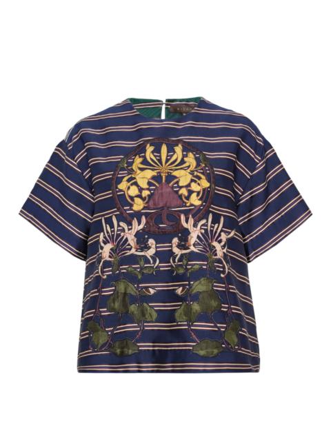 BIYAN Stripe Cotton Silk Short Sleeve Top