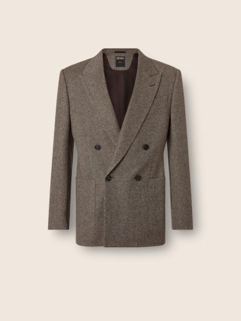 ZEGNA LIGHT BEIGE AND DARK BROWN WOOL AND CASHMERE JACKET