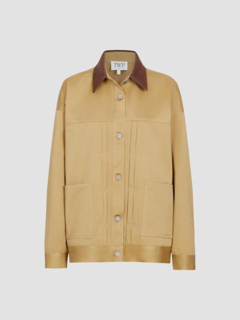 TWP Women's Barn Contrast-Collar Cotton Jacket - Khaki Bison