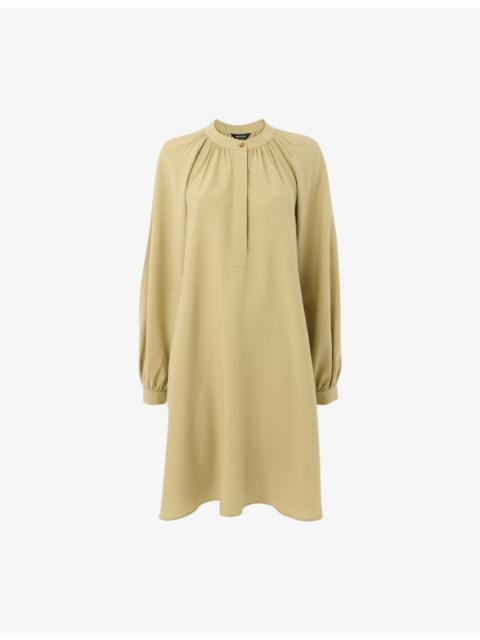 WHISTLES Button-Neck Relaxed-Fit Gathered Woven Mini Dress