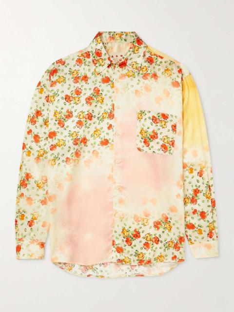 Oversized Dégradé Floral-Print Satin Shirt
