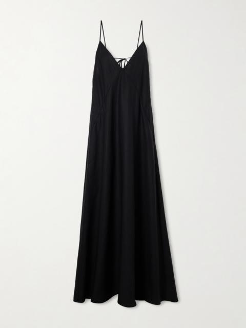 Another Tomorrow Knotted Paneled Linen Maxi Dress