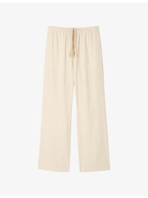 Sandro Drawstring-Waist Wide-Leg Cotton Trousers