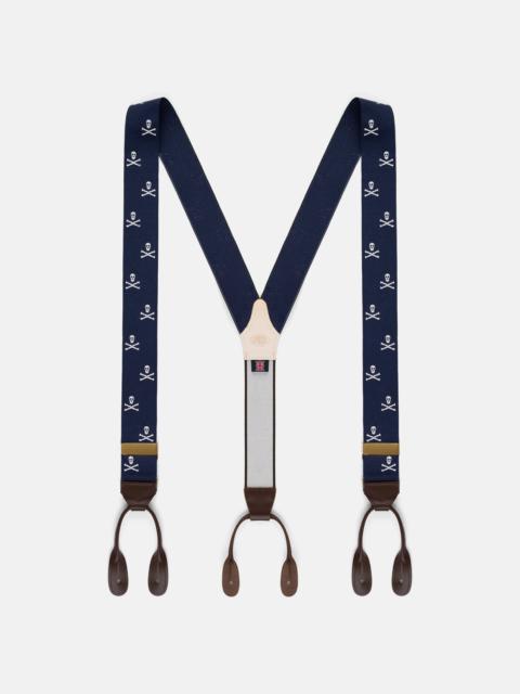 J. PRESS MADE-IN-ENGLAND NAVY SKULL & BONES JACQUARD RIBBON BRACES