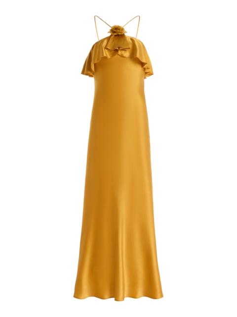 RODARTE Exclusive Ruffled Silk-Satin Halter Slip Dress gold