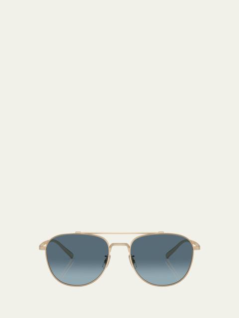 Men's Double-Bridge Metal Aviator Sunglasses