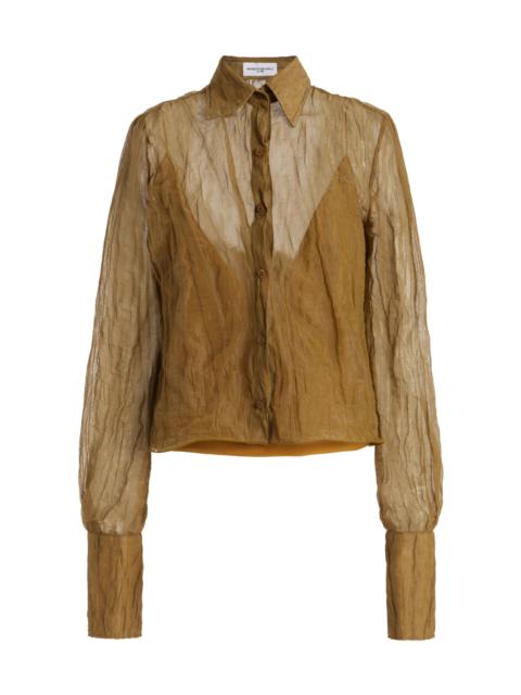 BRANDON MAXWELL The Billie Shrunken Metallic Organza Shirt tan