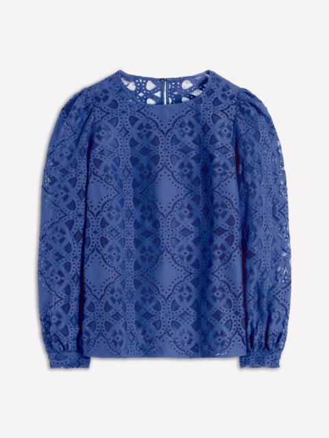 BODEN Lace Crew Neck Top-Denim Blue
