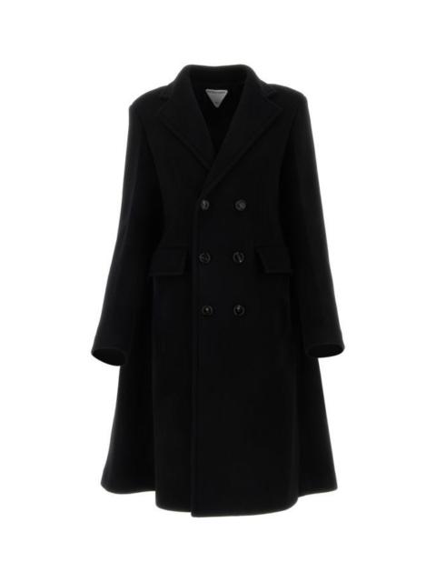 Black wool blend cape coat