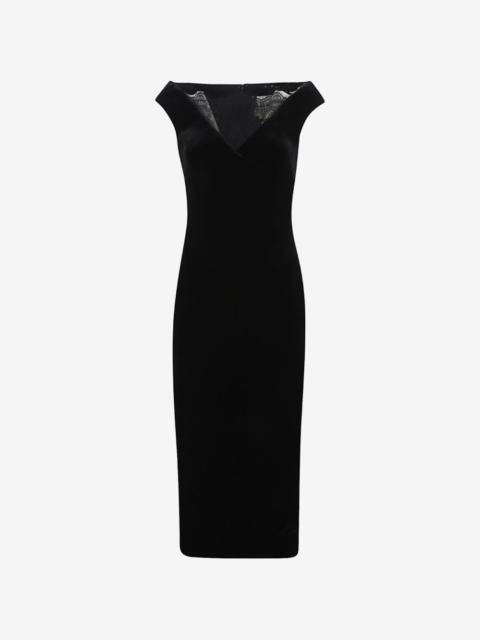 ROLAND MOURET lace-trim velvet midi dress