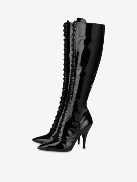 Moschino PATENT LEATHER LACE-UP BOOTS
