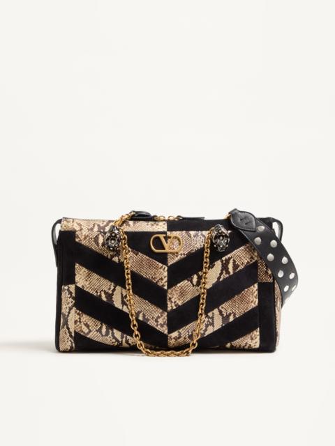 Valentino VALENTINO GARAVANI PANTHEA PYTHON AND SUEDE SHOULDER BAG WITH CHEVRON MOTIF