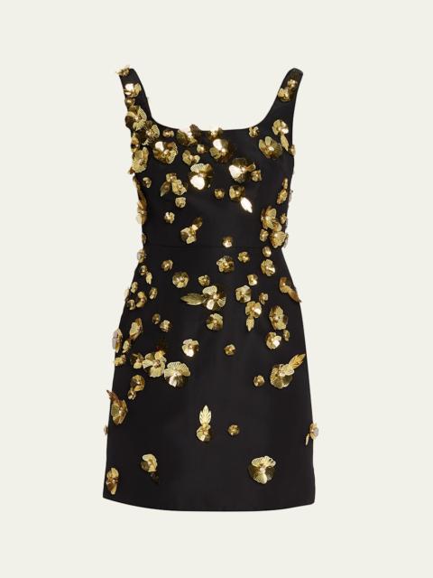 Crystal Flower Applique Sleeveless Mini Dress
