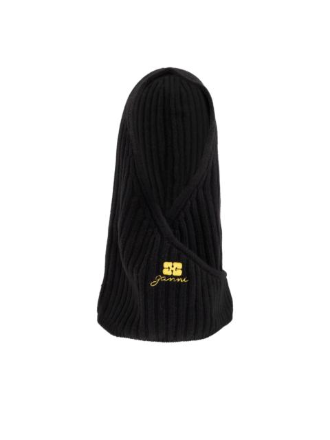 GANNI logo-embroidered ribbed balaclava
