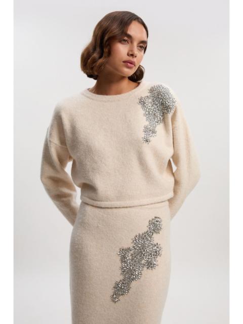 KAREN MILLEN Wool Blend Embellished Cosy Crew Neck Knit Jumper