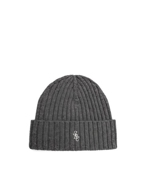 Sporty & Rich ribbed logo-embroidered beanie hay