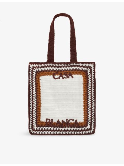 CASABLANCA Embroidered-Logo Striped Cotton-Crochet Tote Bag