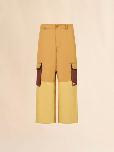 BROWN WATER-REPELLENT GABARDINE COLOR-BLOCK CARGO PANTS