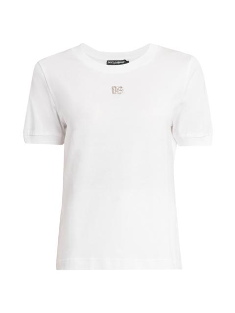 Dolce & Gabbana Women's Embellished DG Logo T-Shirt - Bianco Ottico