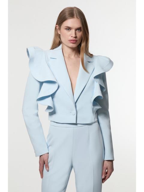 KAREN MILLEN Drama Ruffle Tailored Single Breasted Cropped Blazer