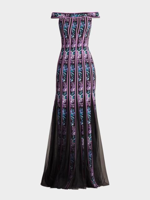 TADASHI SHOJI Off-Shoulder Godet Gown