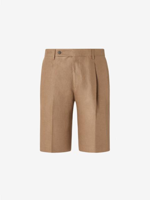 CORNELIANI Dark beige pure linen twill Bermuda shorts