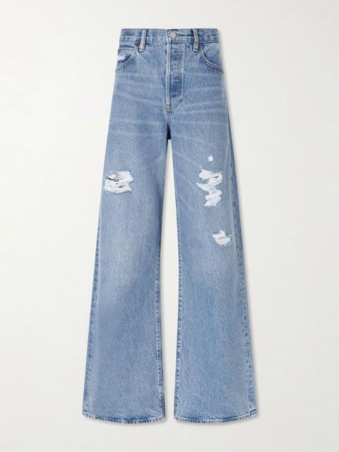FRAME The Loose distressed low-rise wide-leg jeans Blue